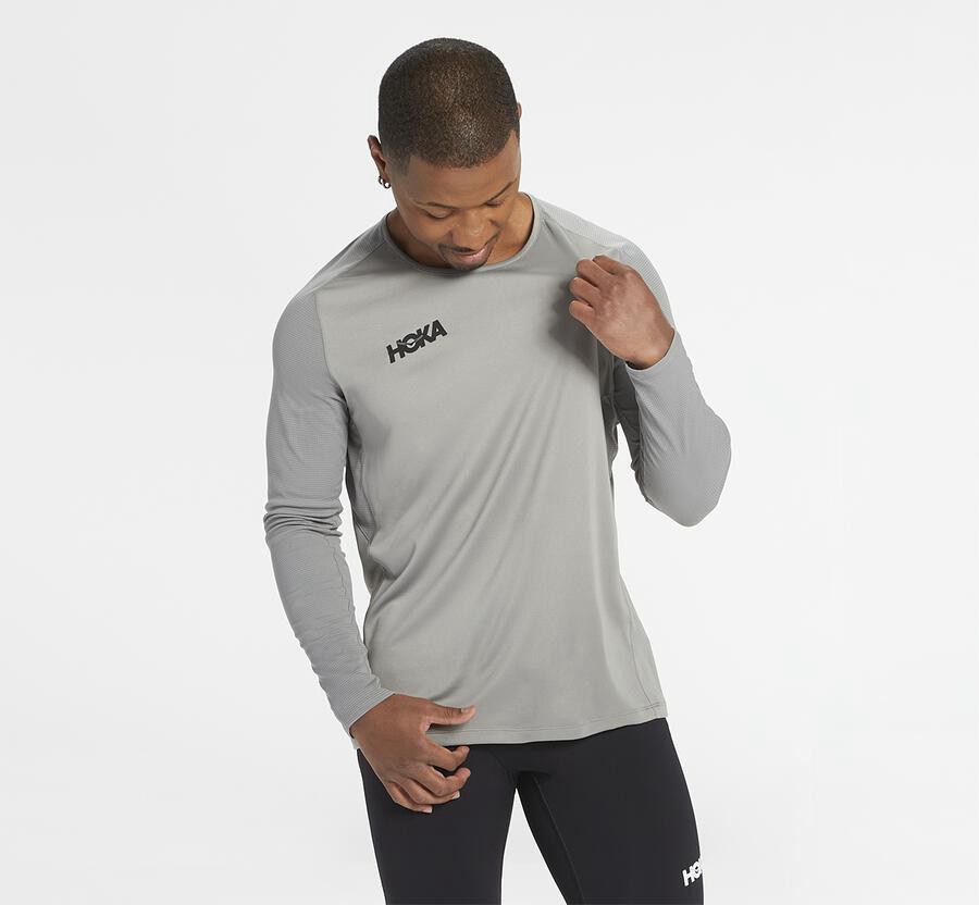 Top Hoka One One Hombre Grises - Performance Long Sleeve - XYDH25619